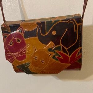 VTG leather elephant carved purse Mediterranean trading company crossbody